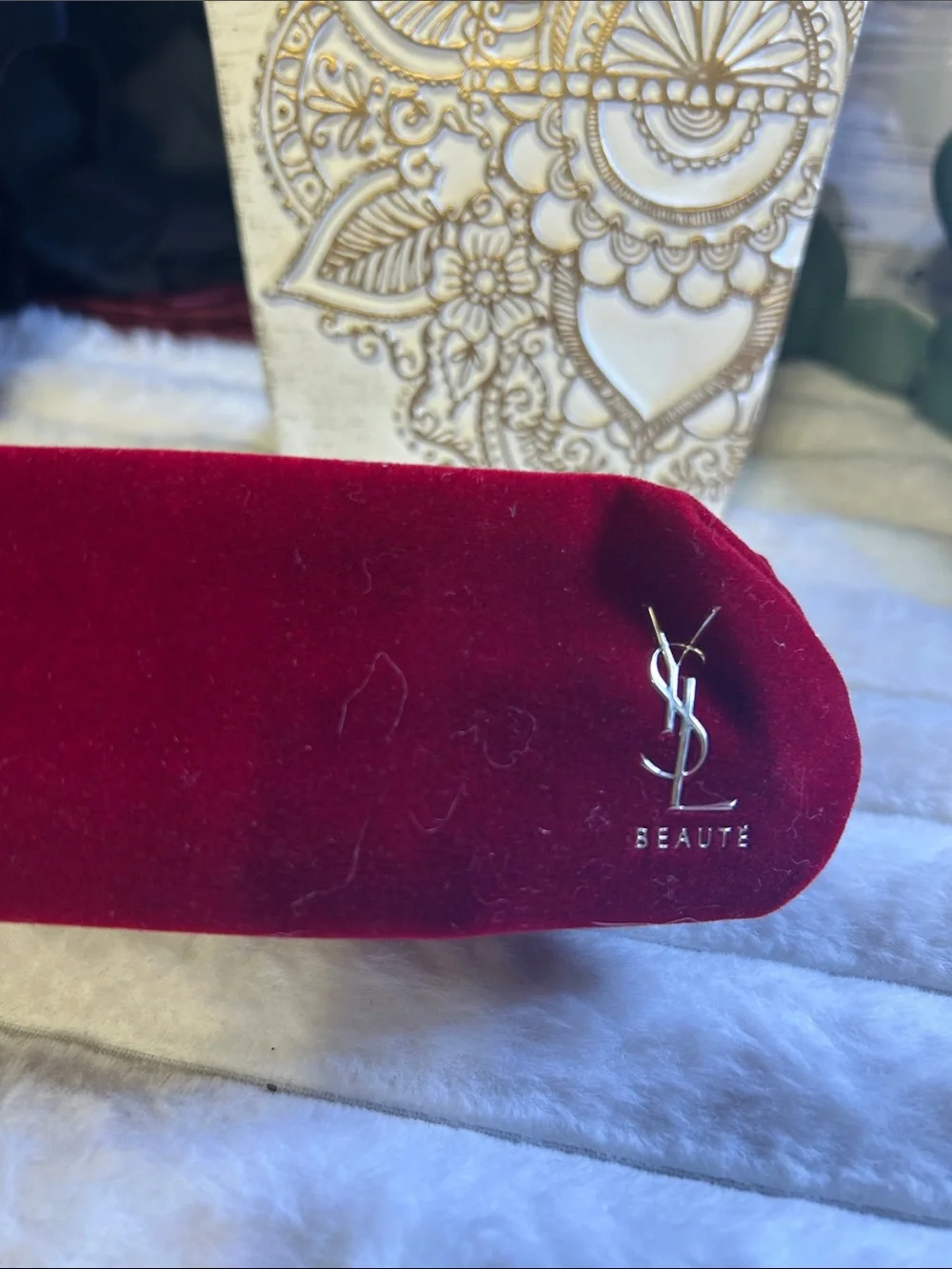 Yves Saint Laurent Velvet Cosmetic Pouch in Deep Wine Red